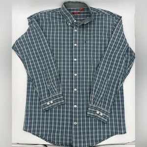 IZOD Men’s Plaid Button Down Shirt Blue Green LT Long Sleeve Business Casual